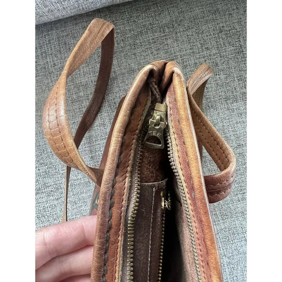 Vtg Brown Leather Shoulder Bag Boho Native American Polychrome Geometric Figure - Picture 8 of 11